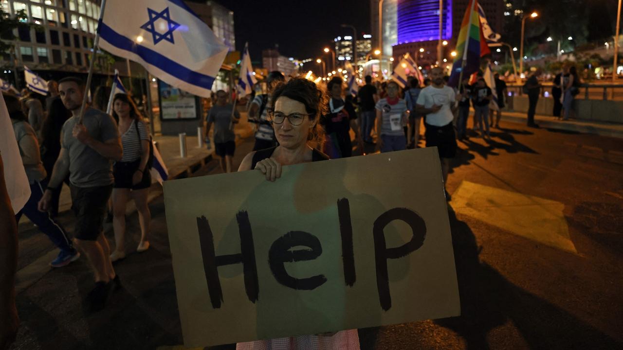 Demonstrators blocked a main highway in Haifa with a large banner reading “Together we will be victorious,” snarling traffic along the beachfront. Police said 42 people were arrested for public disturbance during the protests.