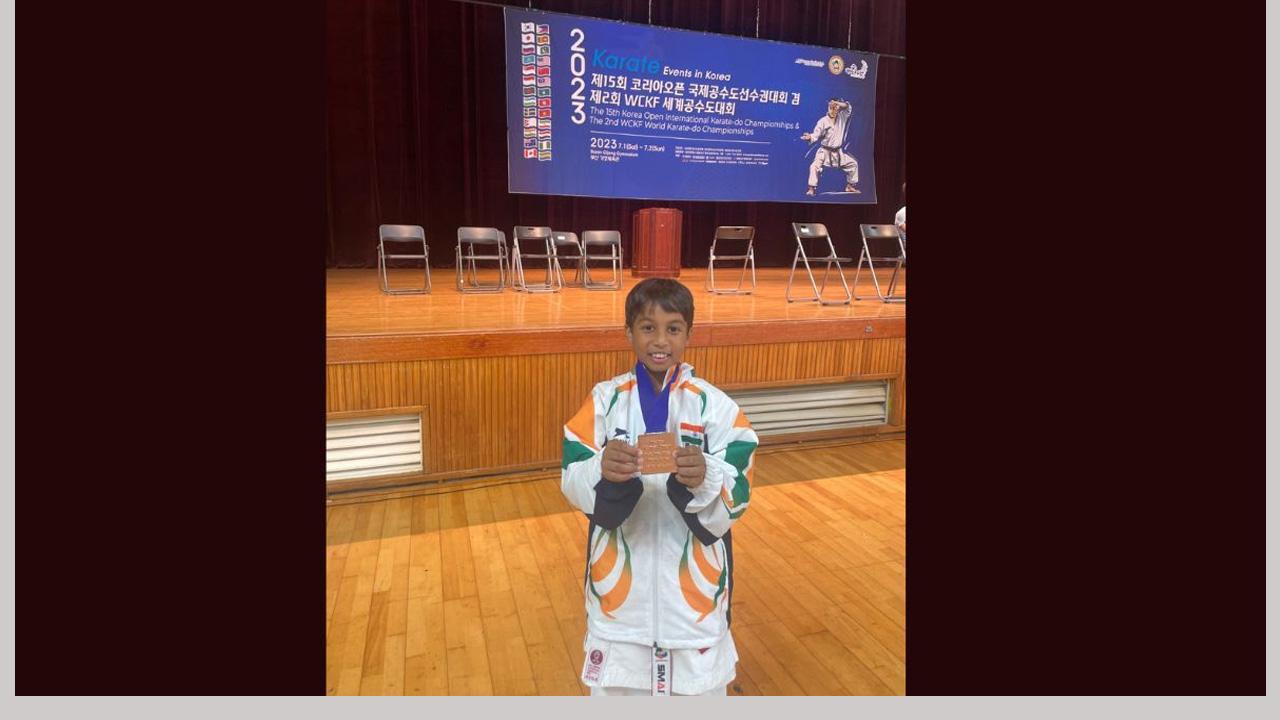 Advay Dhoot with his Bronze Medal from Individual Kata event at Korea Open International Karate Championship
