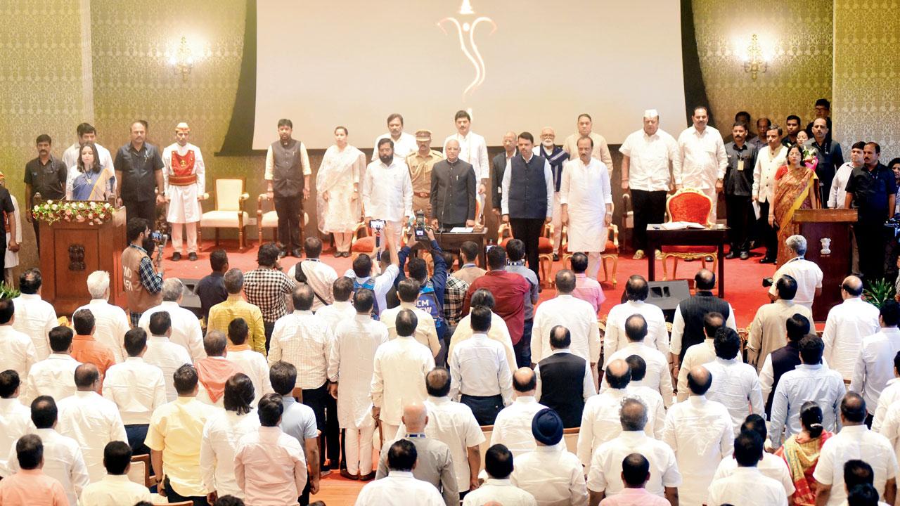 Ajit Pawar and eight NCP MLAs joined the Shinde Sena-BJP government on Sunday. Pic/Shadab Khan