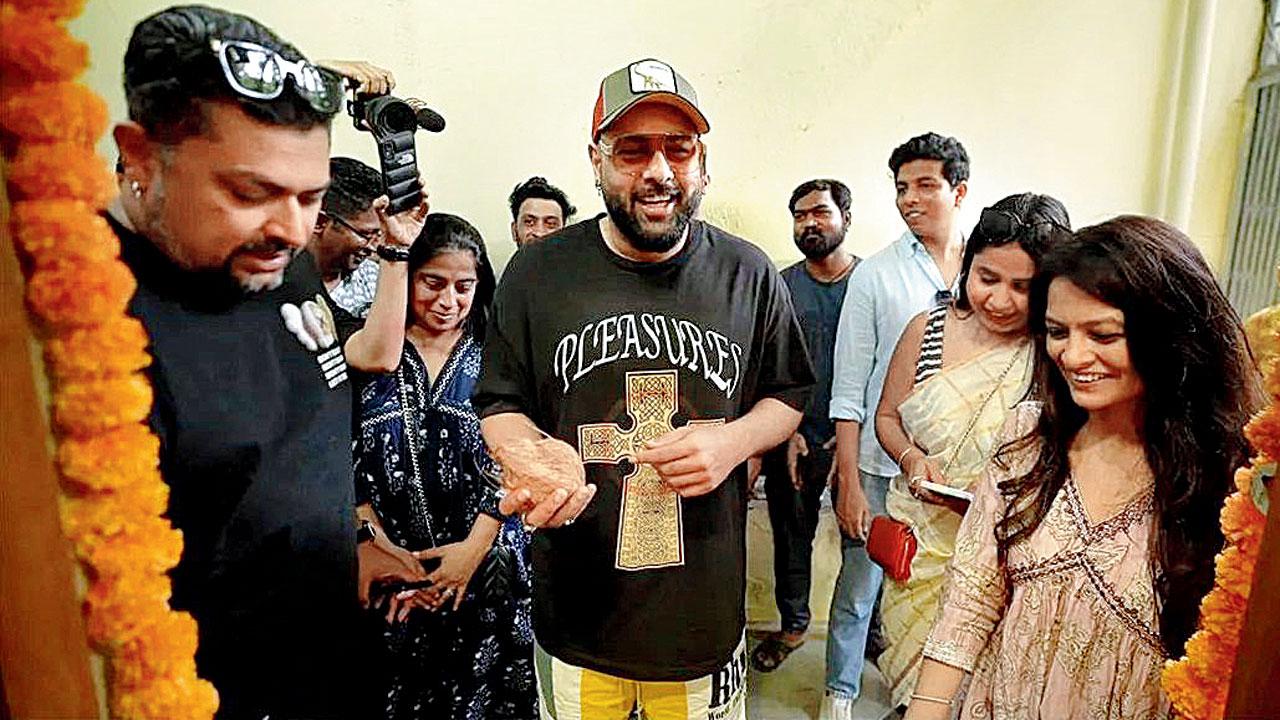 Badshah (centre) with Dolly Rateshwar (extreme right) at the inauguration of the studio. Pic Courtesy/Instagram