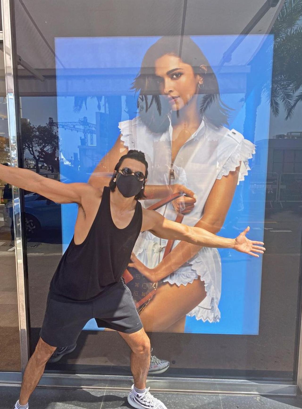 Even when Ranveer is travelling solo, he finds a way to include his wife. He had shared this picture of him posing with a poster of Deepika in the USA