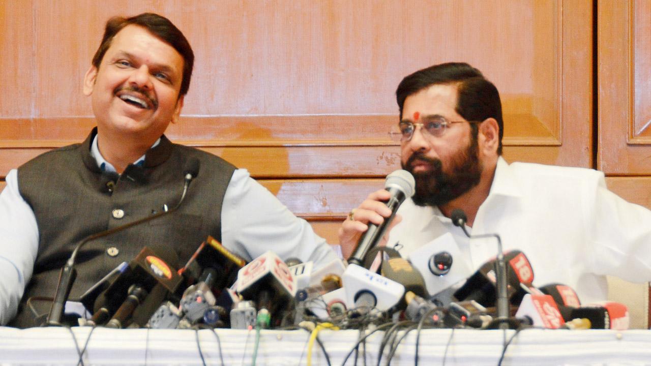 Deputy Chief Minister Devendra Fadnavis and CM Eknath Shinde at a press conference on May 11. File Pic/Sayyed Sameer Abedi