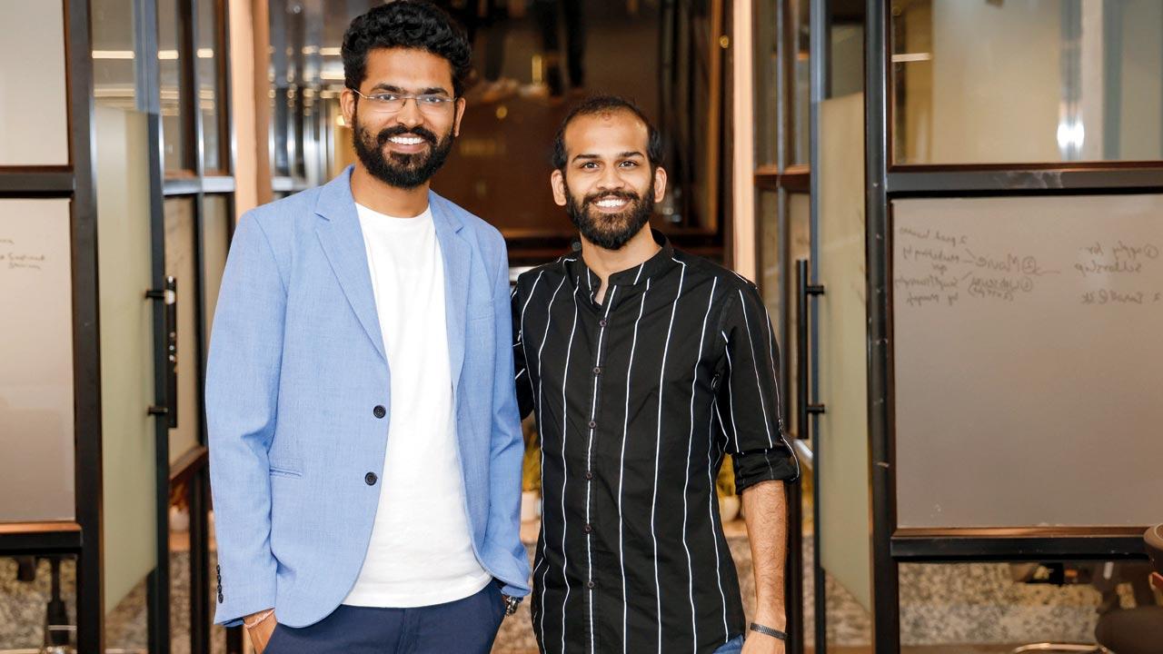 Vipul Agrawal (left), co-founder-CEO at Mugafi with co-founder Anurag Dalia  at the online platform’s Gurgaon office. Pic/Nishad Alam