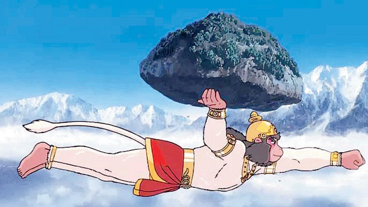 Hanuman carrying the mountain. Pics Courtesy/ramayana-anime.net
