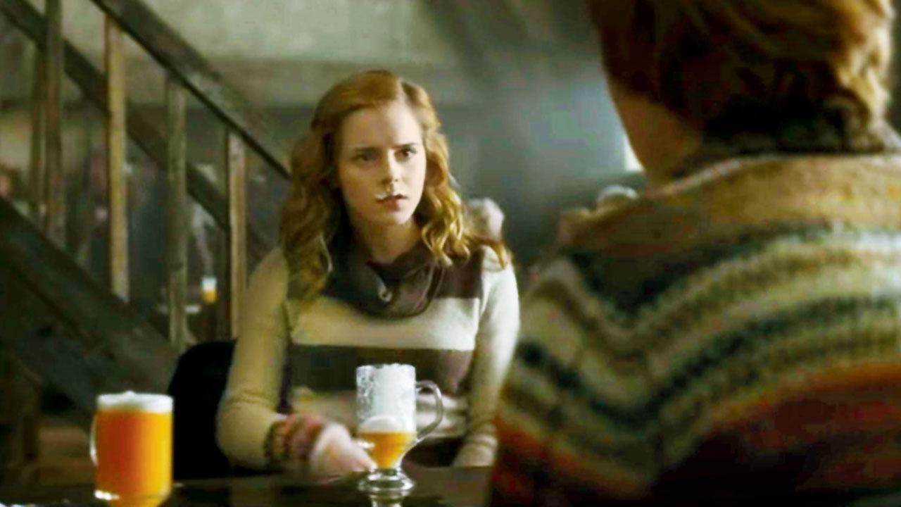 Hermoine Granger sips on butterbeer. Pic courtesy/ YouTube