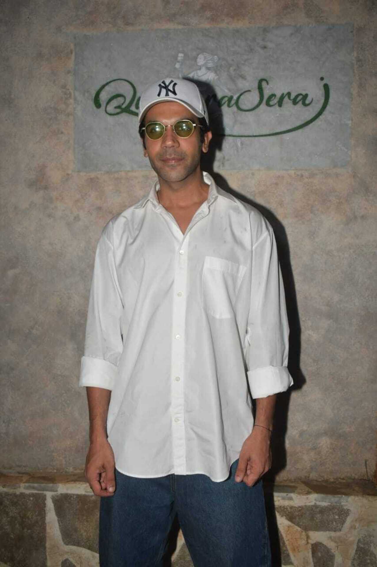 Rajkummar Rao opted for an all-white outfit as he came to attend Huma's birthday bash