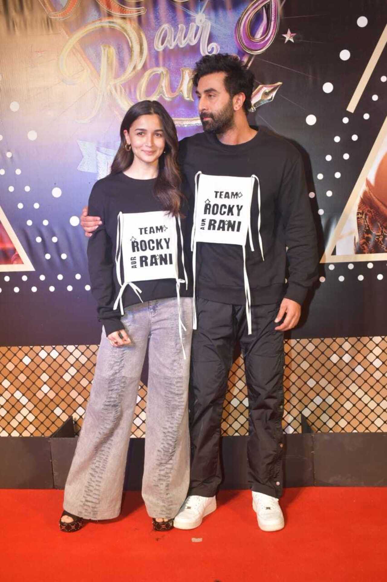 Alia Bhatt arrived with her husband Ranbir Kapoor for the screening of her much-awaited film 'Rocky aur Rani kii Prem Kahaani'. The couple looked dapper in matching T-shirts