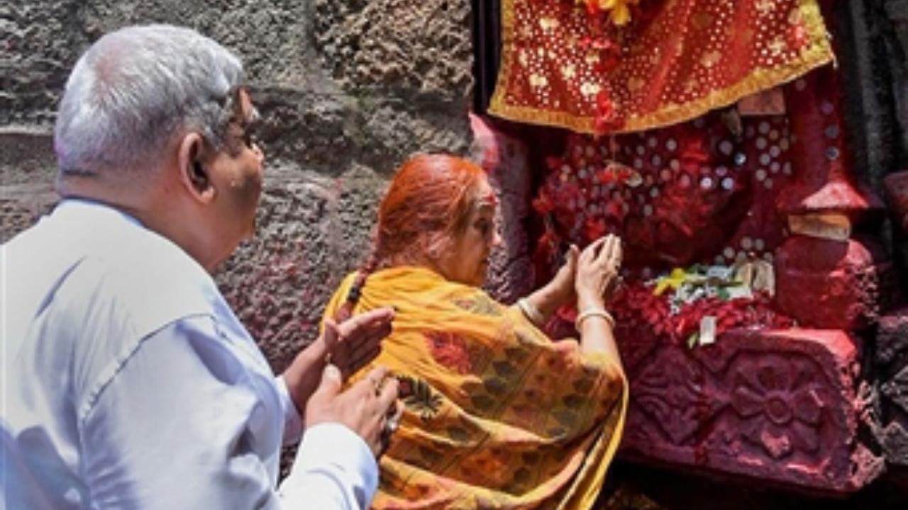 Soon after landing, Dhankhar and his wife drove to the temple atop the Nilachal Hills to offer prayers to the Goddess
 