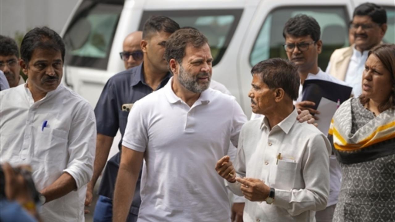 Congress leaders Rahul Gandhi and KC Venugopal after a meeting on Rajasthan polls, at AICC office in New Delhi