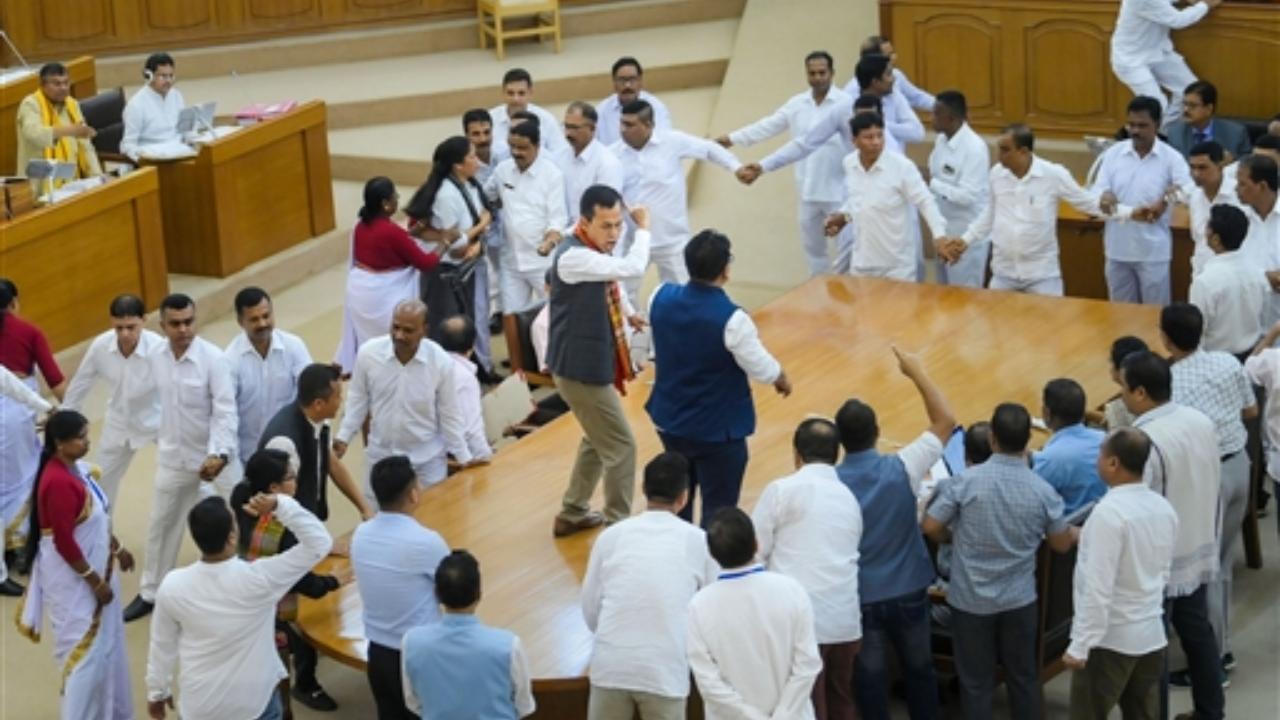 Assembly Speaker Biswa Bandhu Sen suspended CPI(M) legislator Nayan Sarkar, Congress' Sudip Roy Barman and three Tipra Motha MLAs for the day for 