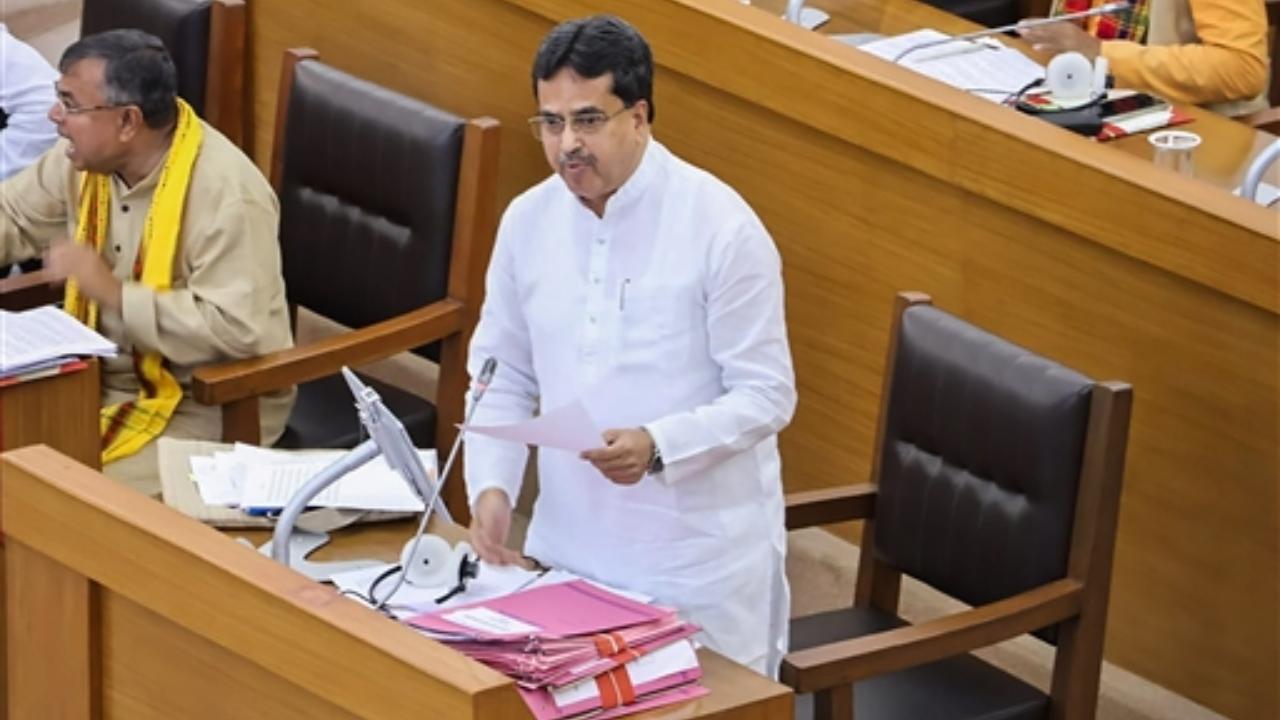 Tripura Chief Minister Manik Saha speaks in the Tripura Legislative Assembly on the first day of the Budget Session, in Agartala