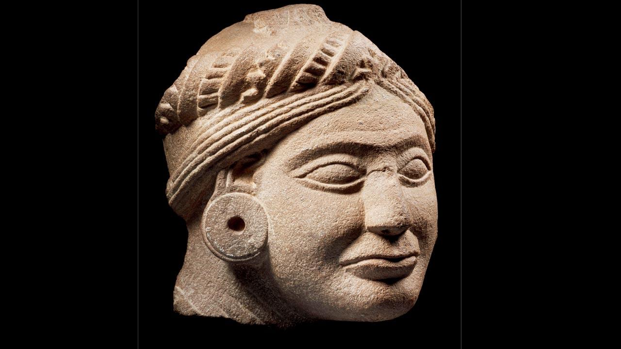 Portrait of a donor, Sarnath, Uttar Pradesh, Maurya, 3rd—2nd century BCE, sandstone, 71/2 × 4 × 6 in. (19.1 × 10.2 × 15.2 cm), collection: National Museum, New Delhi.