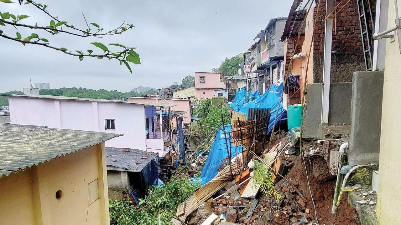 The landslide damaged six houses. Pics/Rajesh Gupta