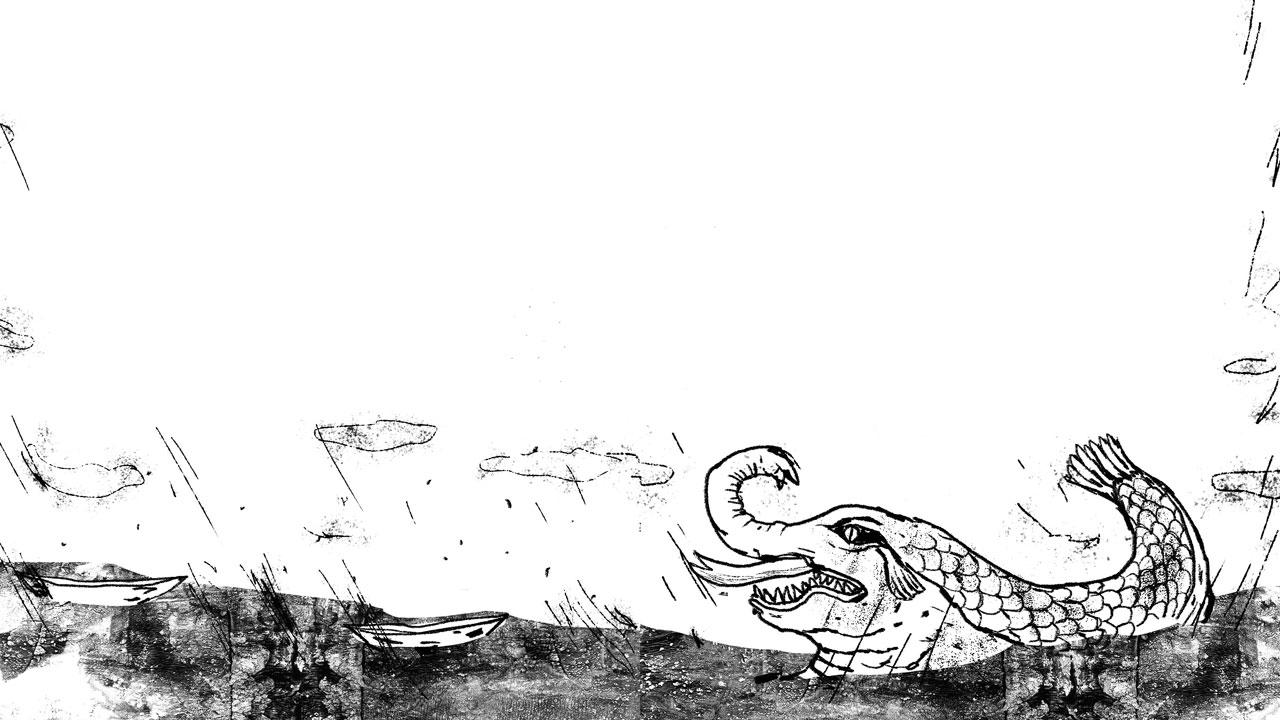 Makara. Illustrated by Sheena Deviah, published with permission from From Makaras to Manticores, Hachette India