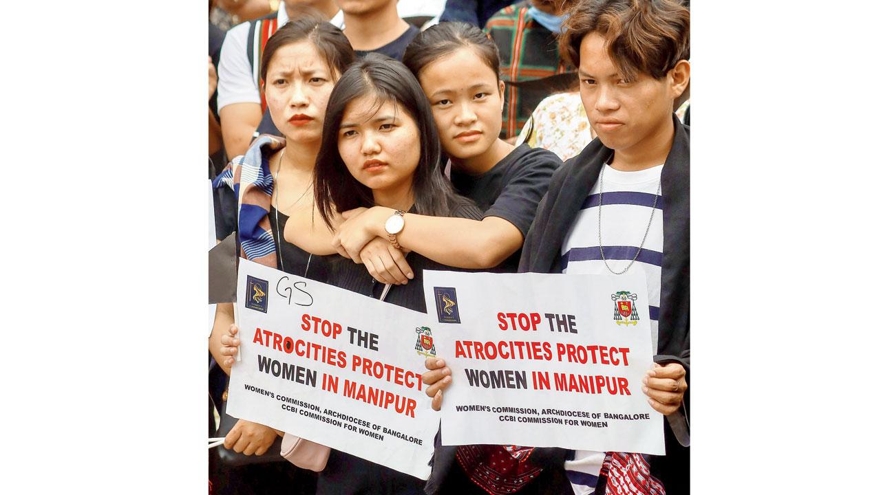 Members of social organisations in Bengaluru protest over violence against women in Manipur