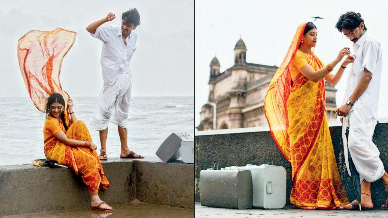 The photo series depicts the story of a couple arriving to Mumbai for the first time and enjoying the city monsoon near the sea