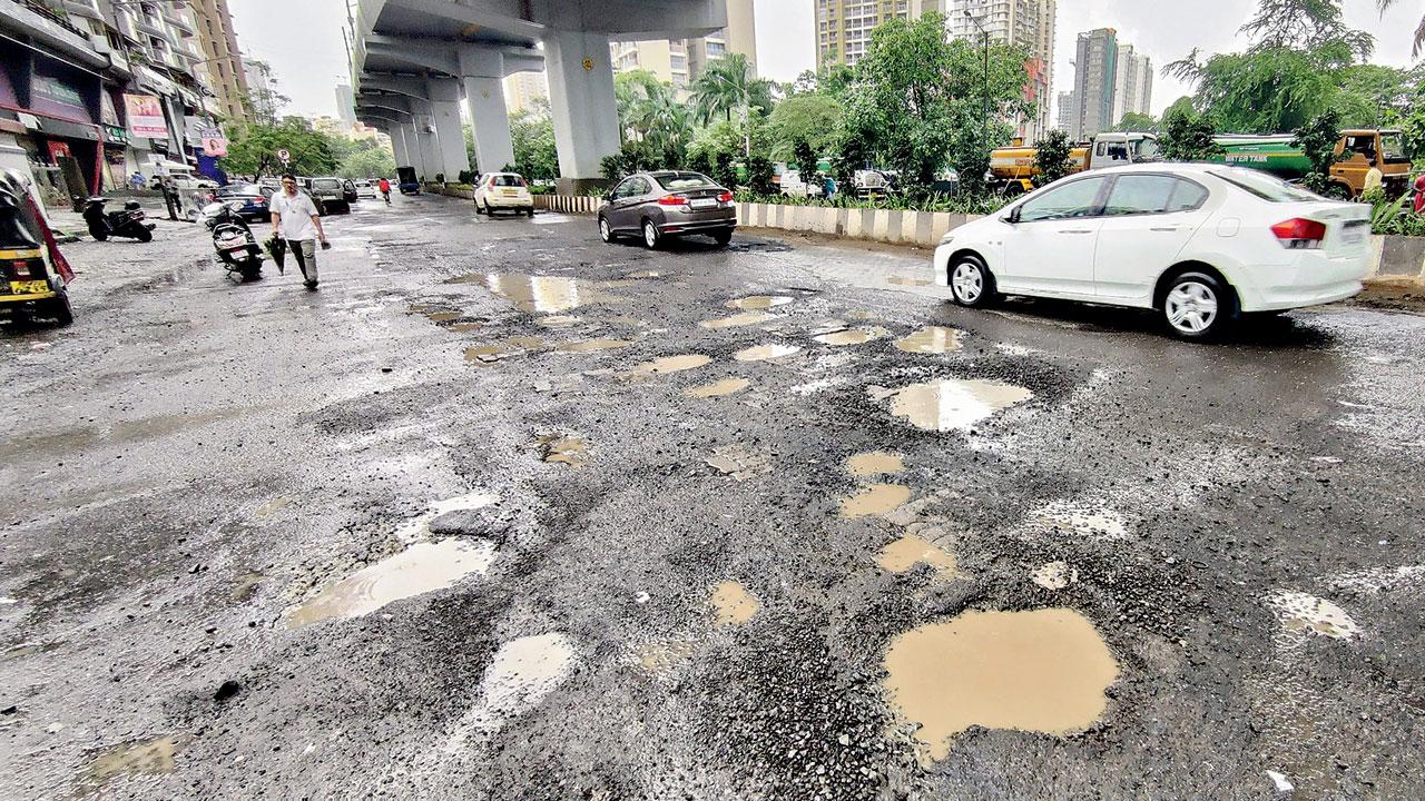 “The internal roads of Ghatkopar’s Pantnagar are badly affected. We heard the figures of crores of rupees which the BMC is going to spend on repairing potholes. But there is no work done on ground. The authorities should think about internal roads which are badly damaged. It is difficult to ride two-wheelers on internal roads. Many two-wheeler riders face  back pain. I have also seen some bike riders fall due to potholes,” said Sachin Manjrekar, a resident.
“There is a six-inch-deep pothole measuring 4 by 8 feet in Bandra. Locals say their buildings vibrate and water splashes into  their shops when a vehicle passes by. We have been complaining about this,” said Mushtaq Ansari, an activist from Bandra. “Potholes have emerged everywhere on Bandra’s Hill Road. The BMC filled up the potholes on SV Road with Cold Mix after we tweeted but it will wash out after a few spells like every year,” he added. Pic/Nimesh Dave