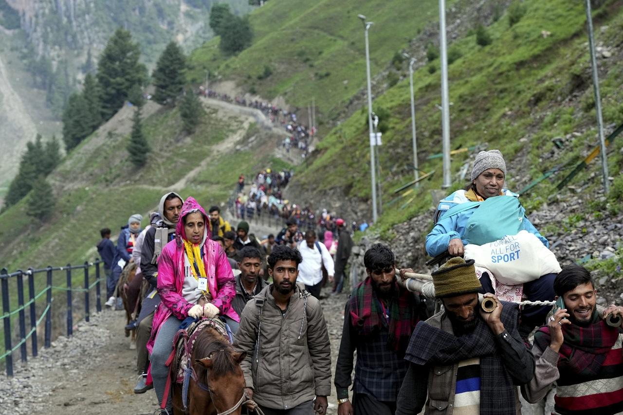 Over 8,000 pilgrims offered prayers at the shrine on the first day of the 62-day yatra which commenced from both the twin tracks - the traditional 48-km Nunwan-Pahalgam route in Anantnag district and the shorter but steep 14-km-long Baltal route in Ganderbal district - on Saturday