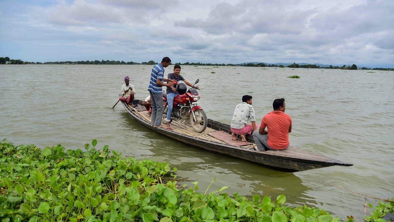 Many other flood-affected villagers have taken shelter on roads or highlands. Pic/PTI