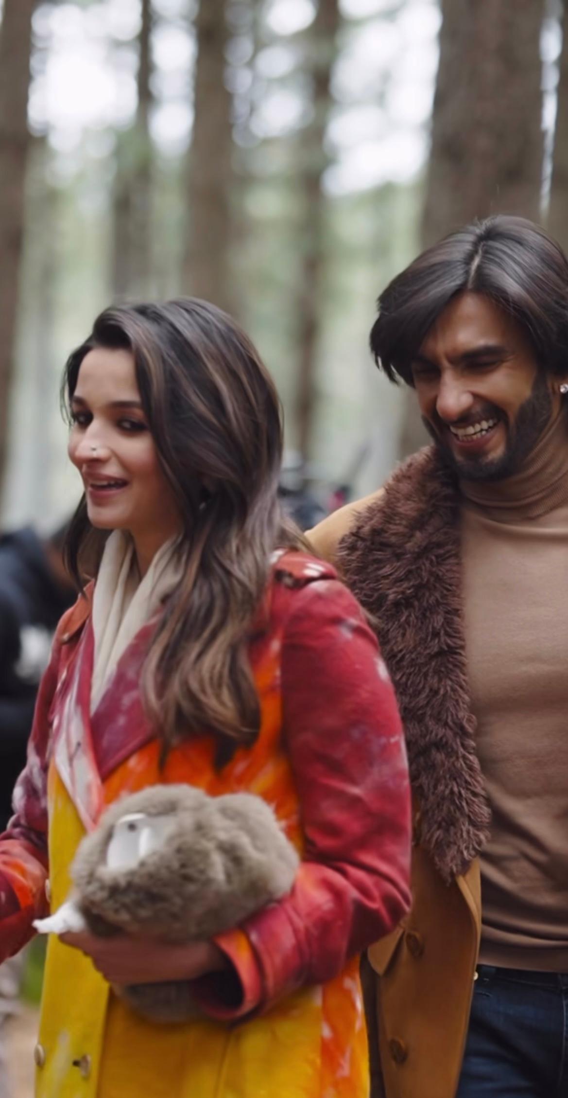 Ranveer Singh's dapper transformations and Alia Bhatt's ethereal saree moments amidst the woods.