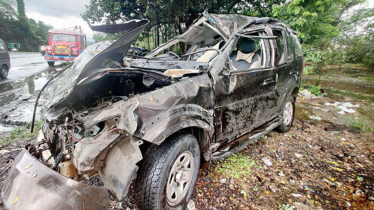 The mangled remains of the car