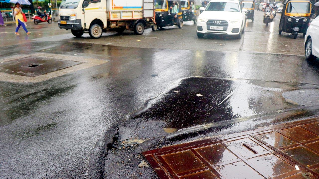 A sharp manhole cover, which could lead to tyre punctures, in Borivli