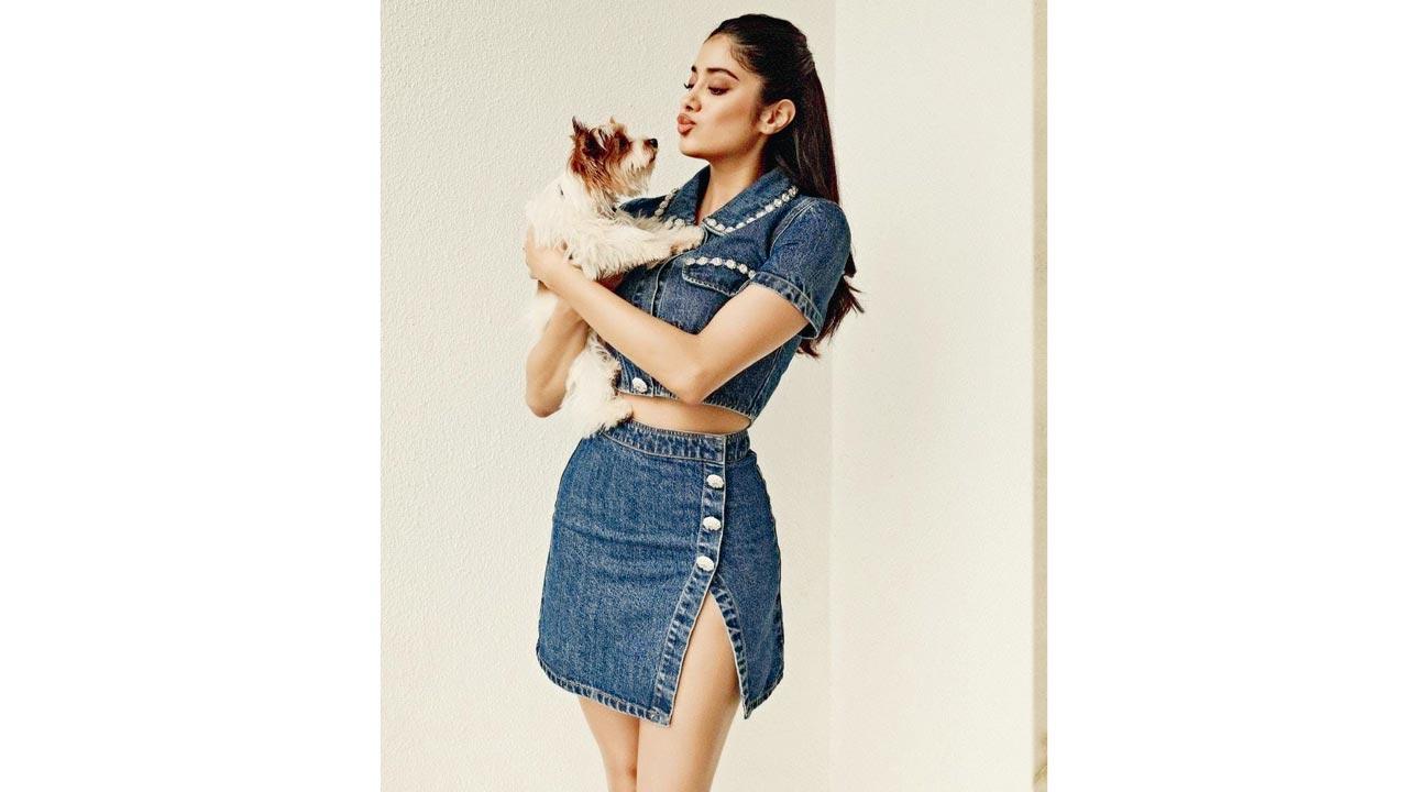 Janhvi Kapoor steps out in a denim  Barbie-like outfit over the weekend. 