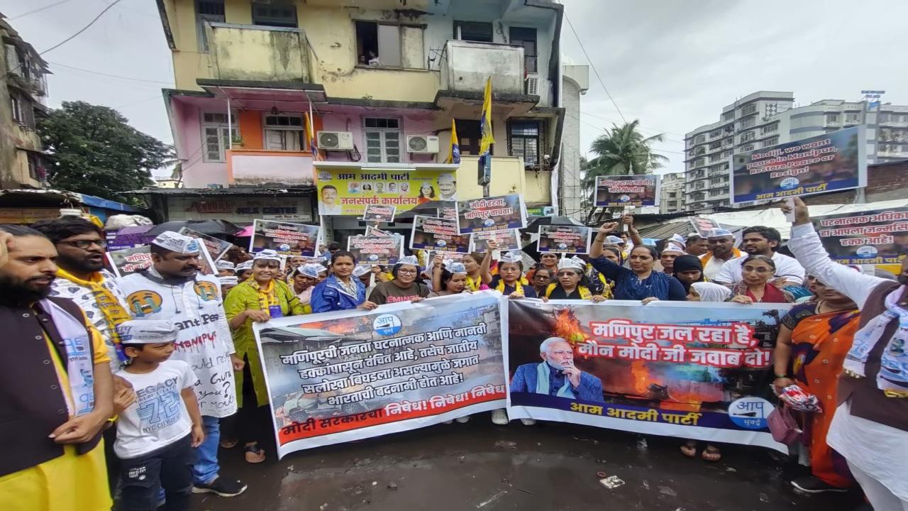 AAP Mumbai protests PM Modi's silence on Manipur violence, urges action