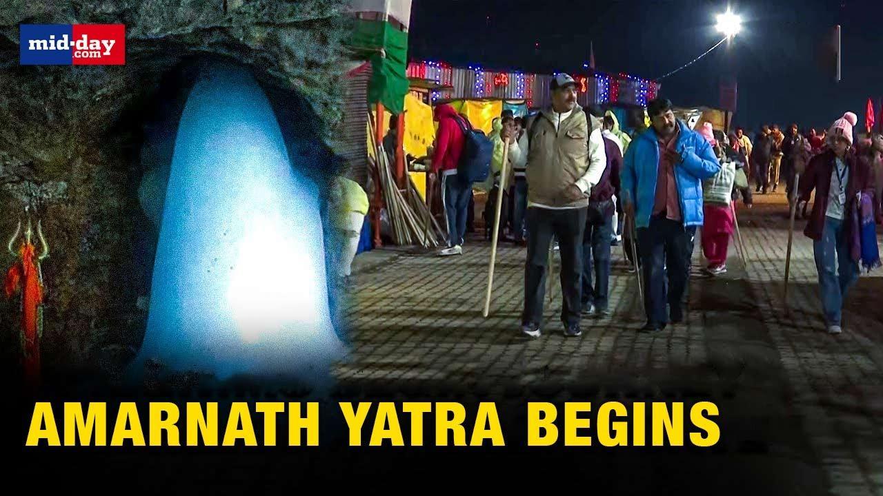 Amarnath Yatra 2023: First batch of pilgrims begins journey towards cave shrine