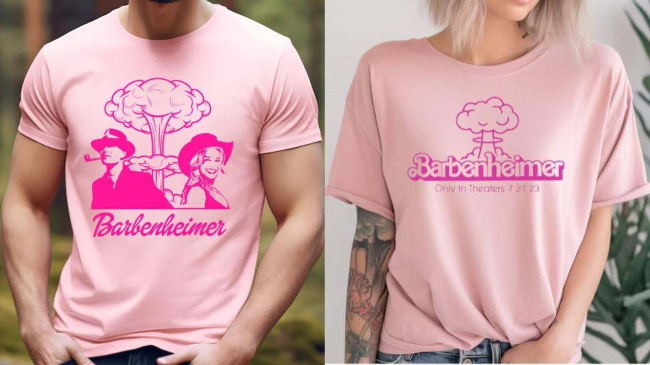 Ace the Barbenheimer core with these eye-catching T-shirts drenched in pink.
Left: Barbieheimer active T-shirt for men by ShirtopiadesignerzLog on to: etsy.comCost: Rs 769Right: Handmade Barbenheimer T-shirt for women by GroupTeesCoLog on to: etsy.comCost: Rs 958