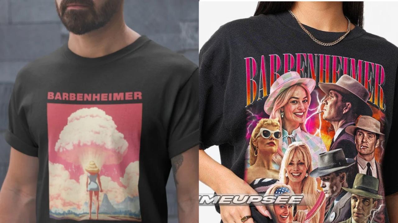 Wear the ultimate movie mashup of 2023's biggest films: Barbie and Oppenheimer in style with these merch in black.
Left: Unisex tee by RetroTravelDesignLog on to: etsy.comCost: Rs 1881
Right: Limited Barbenheimer vintage, unisex T-ShirtLog on to: etsy.comCost: Rs 1620