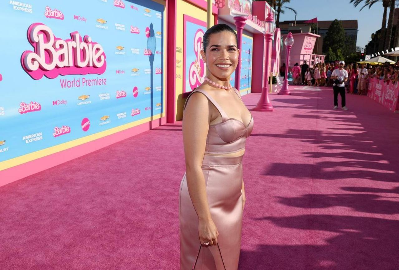 America Ferrera looks pretty in an outfit with a dialled-down pink colour palette. A halter top, skirt, blush makeup and that smile...we can't look away!