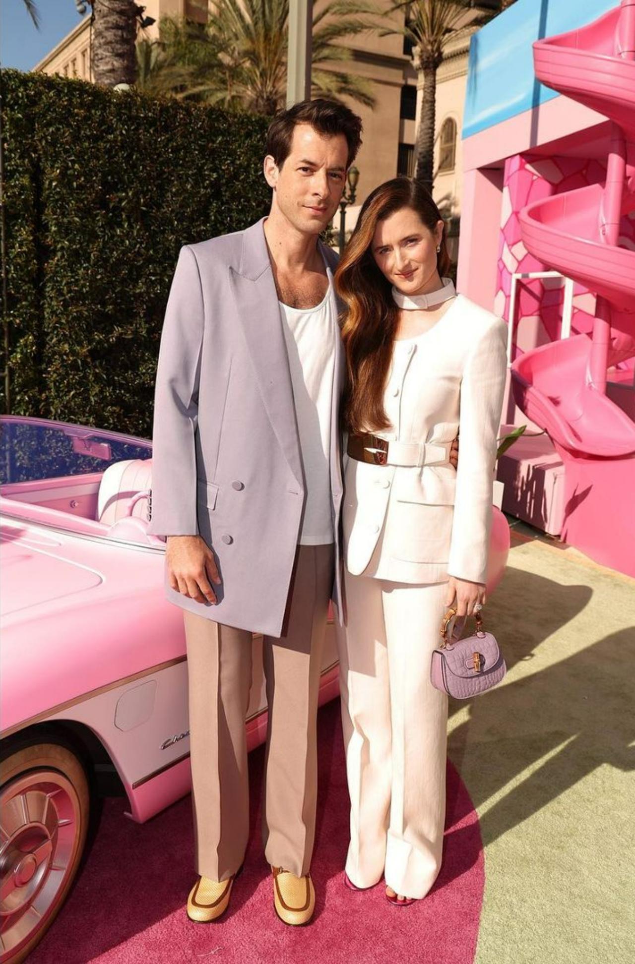 Music producer Mark Ronson and actress Grace Gummer also attended the LA premiere. Standing by a whimsical pastel pink car, they looked like a real-life Barbie-Ken couple!