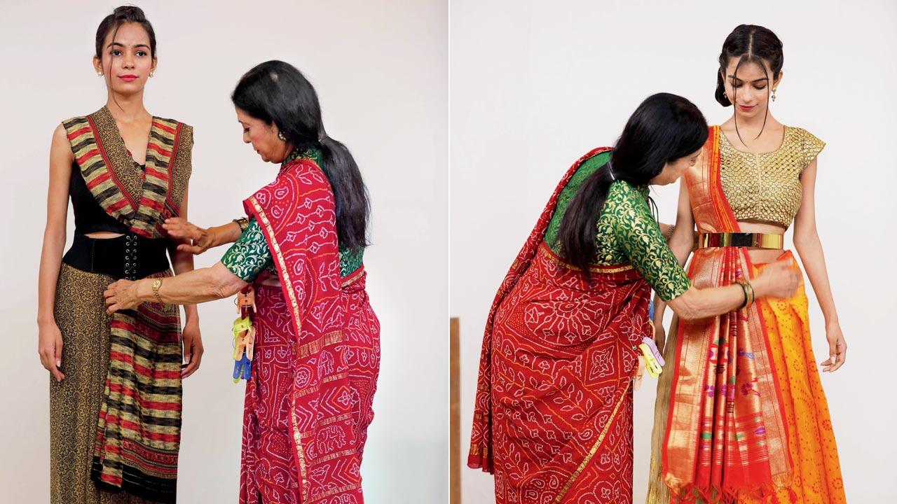 Kalpana Shah draping sarees on the models