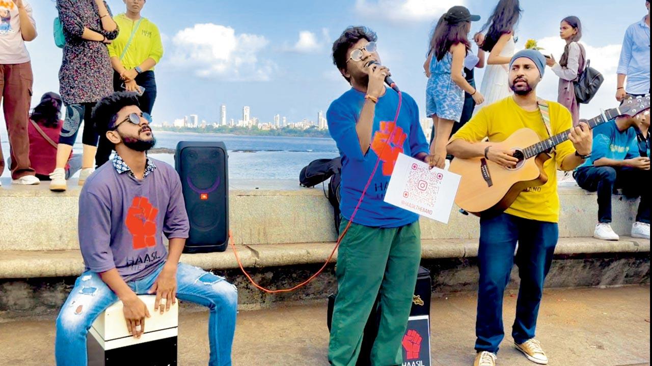 A previous busking performance by Haasil