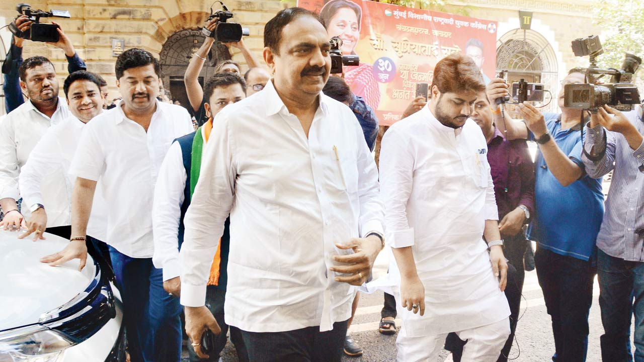 NCP president Jayant Patil at the NCP office on Monday. Pic/Sayyed Sameer Abedi