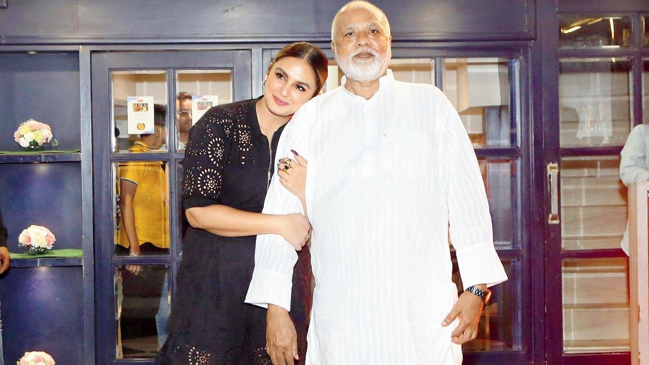 Huma and her father Saleem in front of his restaurant Saleem’s, New Delhi