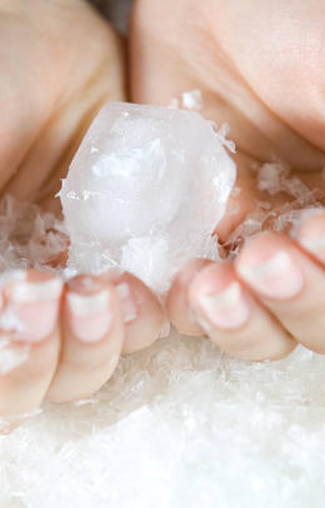 Place an ice cube to slow down the bleeding 