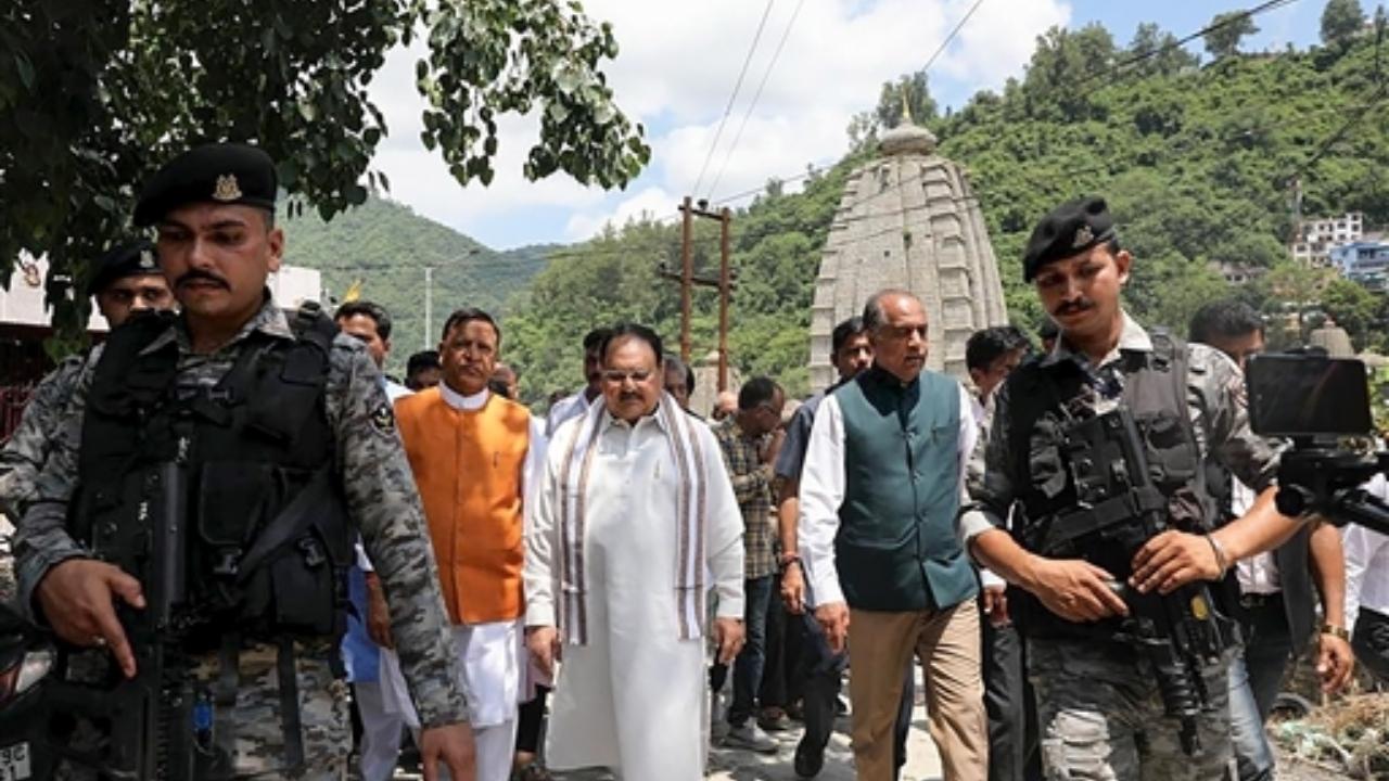 Nadda, along with Union Minister Thakur and former Himachal CM Jairam Thakur, also visited the Panchvaktatra temple which was submereged in the flooded Beas river
 