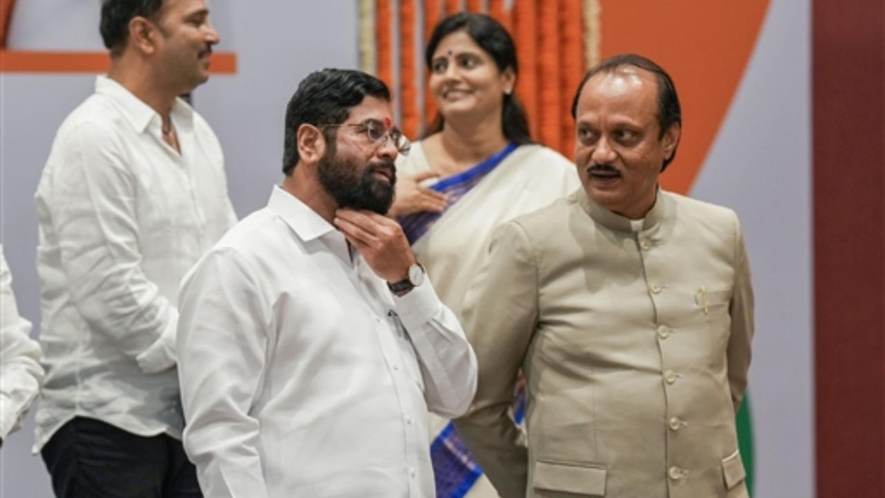 Maharashtra CM Eknath Shinde, Dy CM and NCP (Ajit) leader Ajit Pawar, Apna Dal (S) leader Anupriya Patel and others during the National Democratic Alliance (NDA) meeting