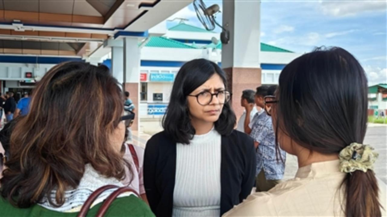 Chairperson of Delhi Commission for Women Swati Maliwal upon her arrival in violence-hit Manipur (Pic/PTI)