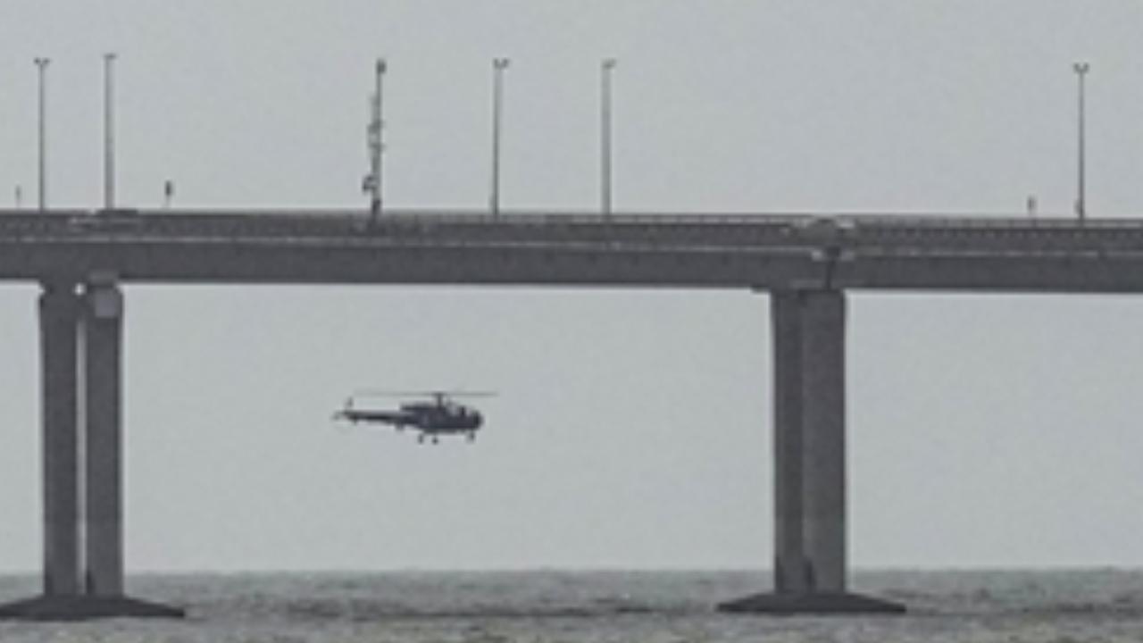 The man plunged into the Arabian Sea from the cable-stayed structure in the morning. A Navy helicopter has also been pressed into service
 