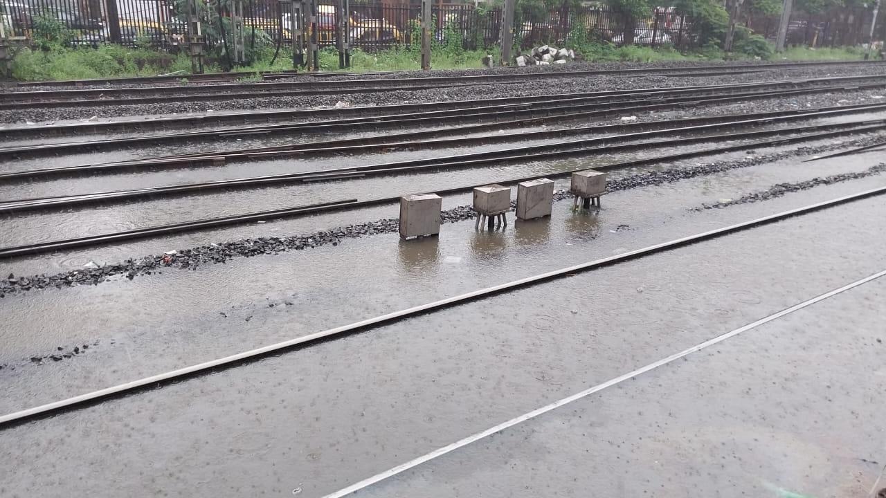 BMC operated pumps to drain out water at Marine Lines and some other places. Commuters complained of waterlogging on tracks between Churchgate and Marine Lines stations, but the Western Railway said the train services was not disturbed
 