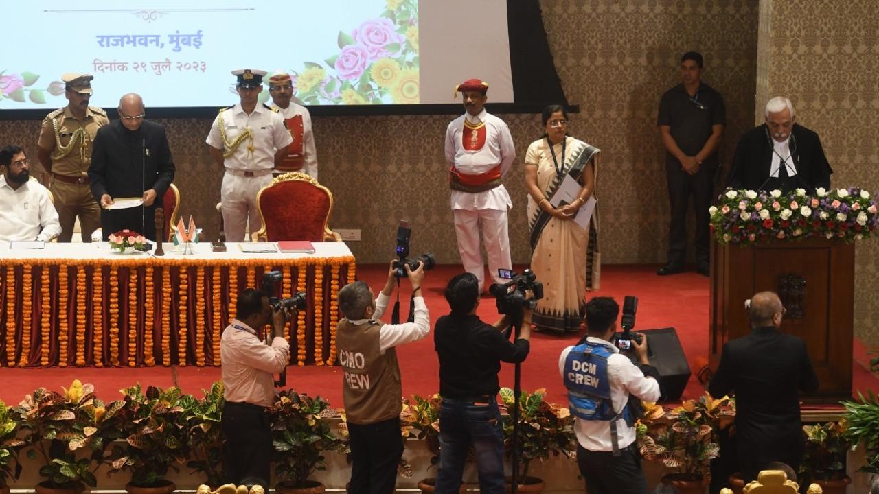 Maharashtra Governor Ramesh Bais administered the oath of office to Justice Upadhyay at a function on Saturday
 