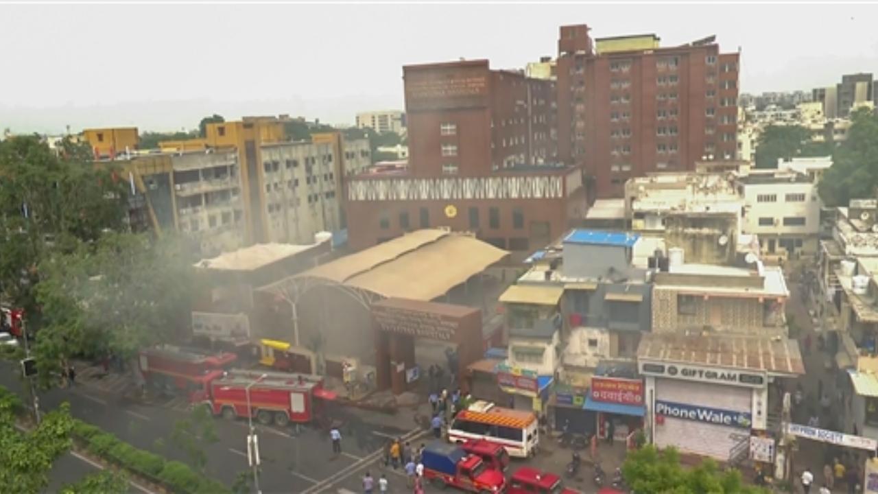 Fire brigade and firefighters at the site after a fire broke out at a hospital
 
