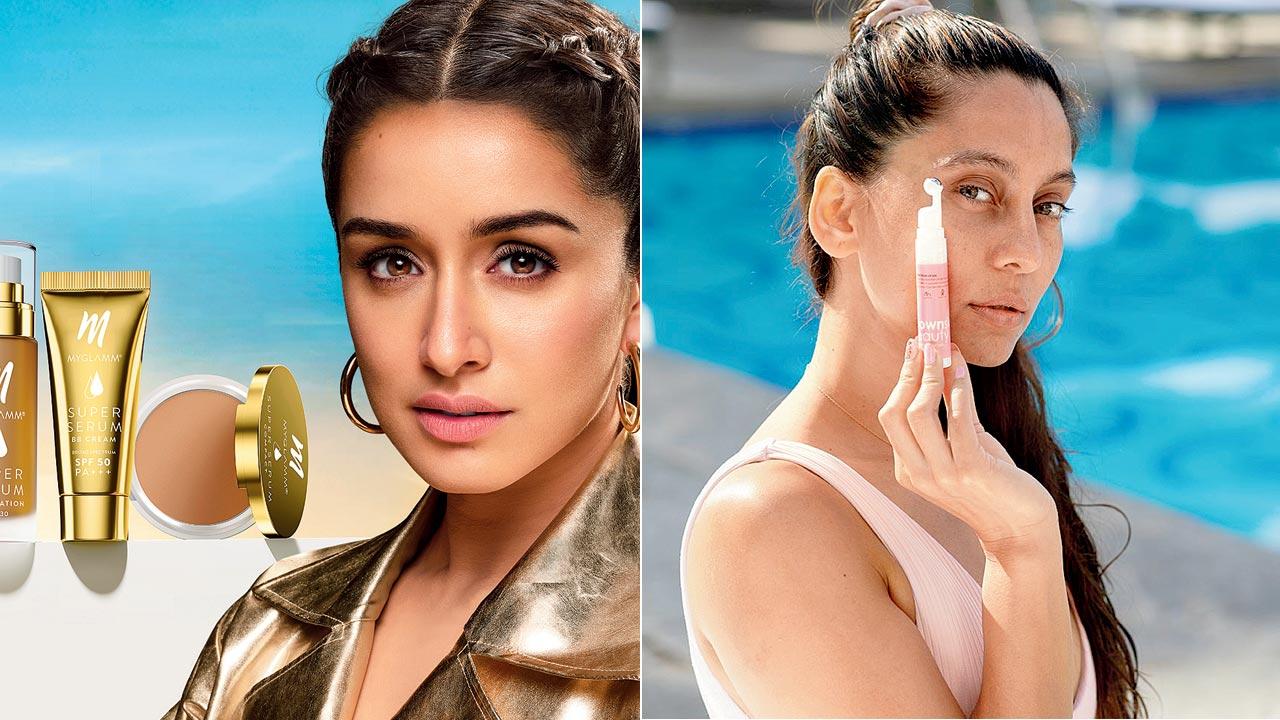Bollywood actress Shraddha Kapoor is an investor in MyGlamm, and as brand ambassador is also the face of its beauty range; (right) Anusha Dandekar who founded BrownSkin Beauty with Gaurav Kumar in 2020, says she is very involved in the creation of the skincare range