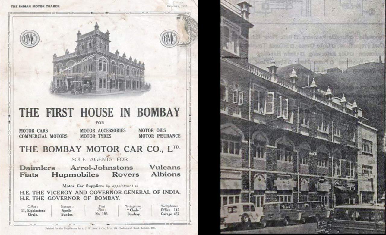Gateway Building, the company’s Colaba bastion, once the address of the Bombay Motor Car Co, as seen in this 1915 advertisement. Pic/Mahindra Archives