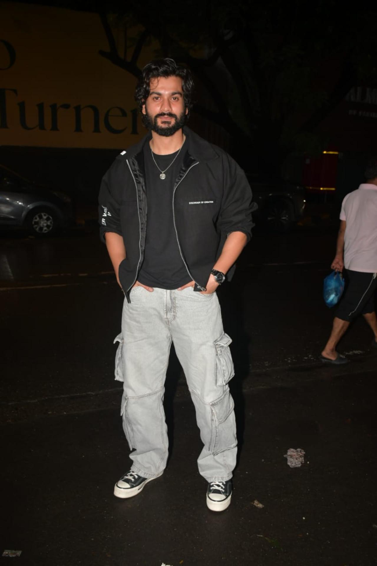 Sunny Kaushal opted for a casual look with a black jacket and cream cargo pants