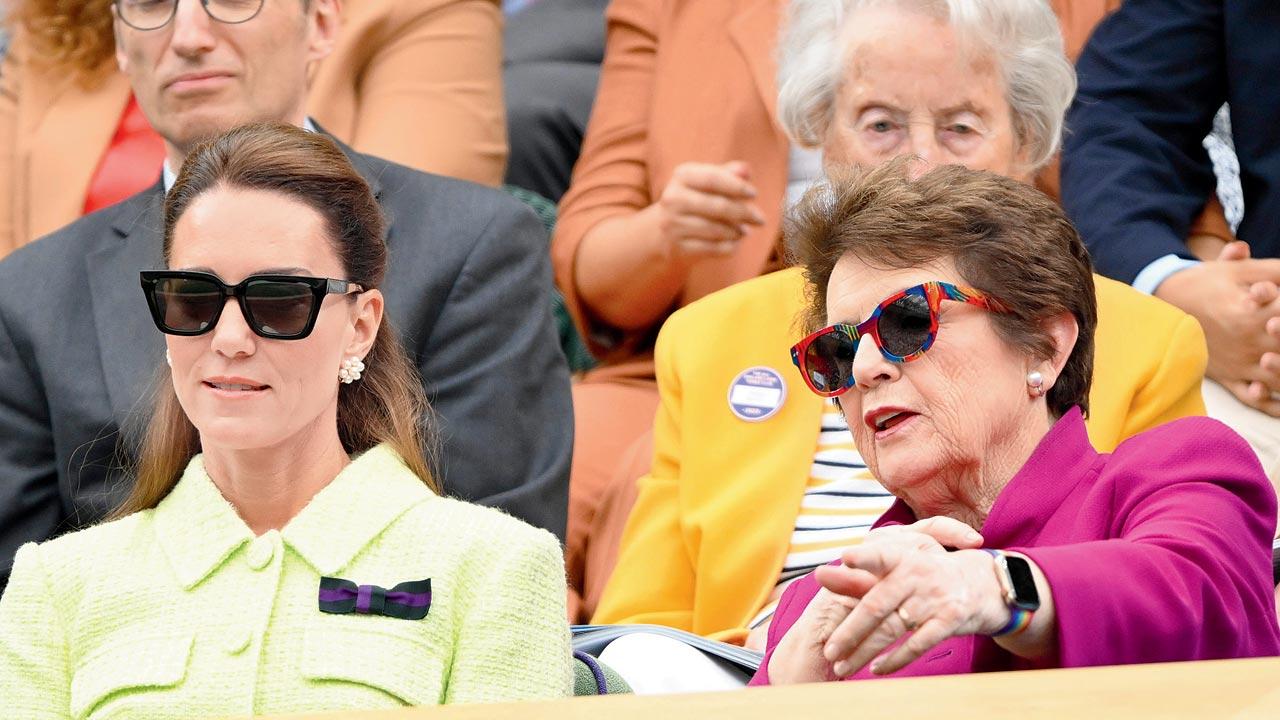 Catherine, the Duchess of Cambridge and Billie Jean King at the All England Lawn Tennis and Croquet Club in London on Saturday