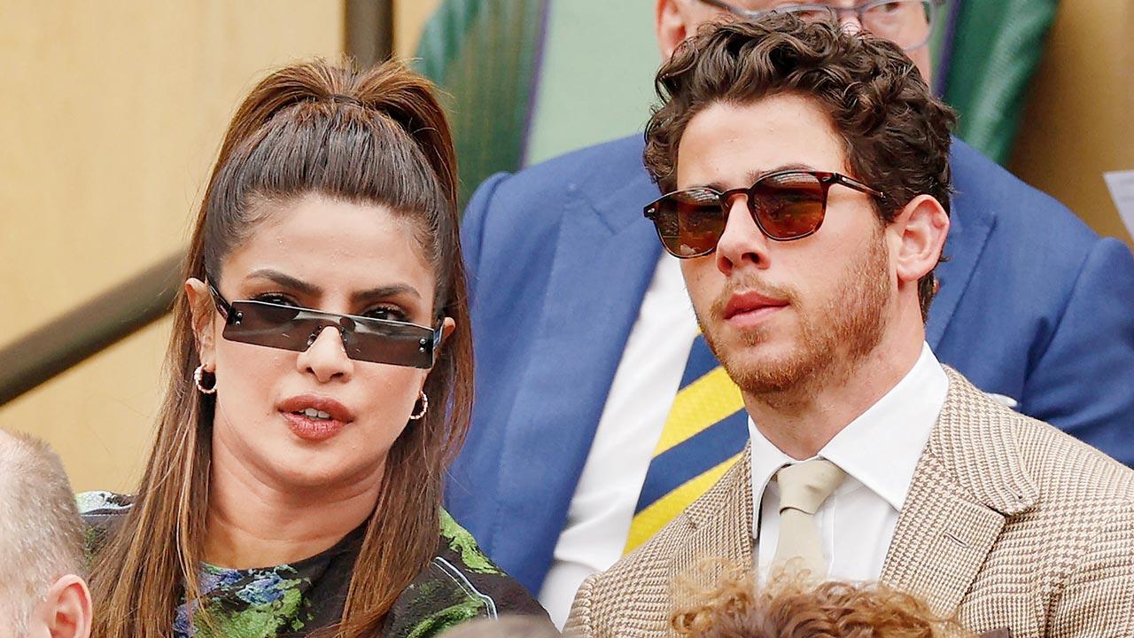 Indian actor Priyanka Chopra Jonas (left) and her US singer husband Nick attend the women’s singles final. 